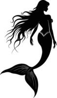 AI generated Silhouette mermaid black color only full body body vector