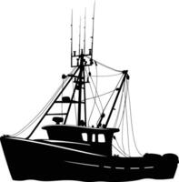 AI generated Silhouette fishing boat black color only vector