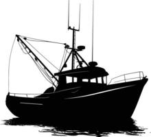 AI generated Silhouette fishing boat black color only vector