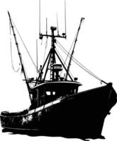 AI generated Silhouette fishing boat black color only vector