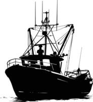 AI generated Silhouette fishing boat black color only vector