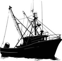 AI generated Silhouette fishing boat black color only vector