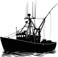 AI generated Silhouette fishing boat black color only vector