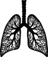 AI generated Silhouette for internal organs of lungs black color only vector