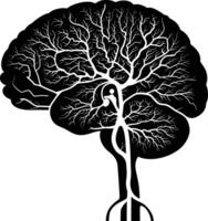 AI generated Silhouette for internal organs of the brain black color only vector