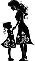 AI generated Silhouette for mother day moment black color only full body vector