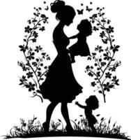 AI generated Silhouette for mother day moment black color only full body vector