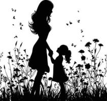 AI generated Silhouette for mother day moment black color only full body vector