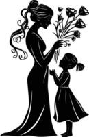 AI generated Silhouette for mother day moment black color only full body vector