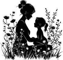 AI generated Silhouette for mother day moment black color only full body vector