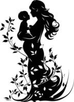 AI generated Silhouette for mother day moment black color only full body vector