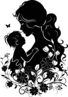 AI generated Silhouette for mother day moment black color only full body vector