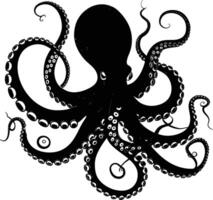 AI generated Silhouette octopus black color only full body vector