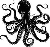 AI generated Silhouette octopus black color only full body vector