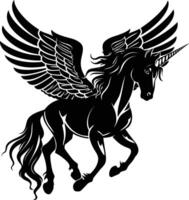 AI generated Silhouette pegasus black color only full body vector