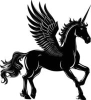 AI generated Silhouette pegasus black color only full body vector