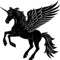 AI generated Silhouette pegasus black color only full body vector