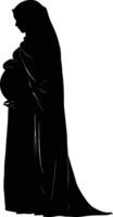 AI generated Silhouette pregnant hijab full body black color only vector