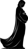 AI generated Silhouette pregnant hijab full body black color only vector