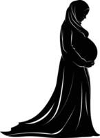 AI generated Silhouette pregnant hijab full body black color only vector