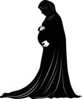 AI generated Silhouette pregnant hijab full body black color only vector