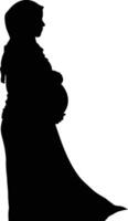 AI generated Silhouette pregnant hijab full body black color only vector