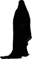 AI generated Silhouette pregnant hijab full body black color only vector