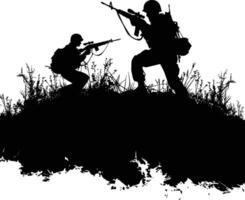 AI generated silhouette of a war situation black color only vector