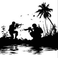 AI generated silhouette of a war situation black color only vector