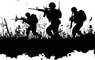 AI generated silhouette of a war situation black color only vector