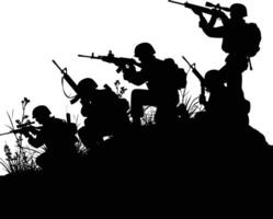 AI generated silhouette of a war situation black color only vector