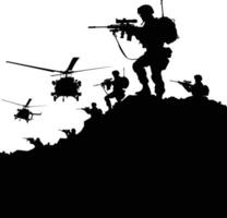 AI generated silhouette of a war situation black color only vector