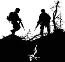 AI generated silhouette of a war situation black color only vector