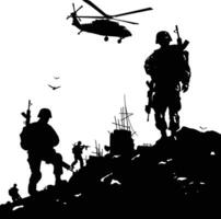 AI generated silhouette of a war situation black color only vector