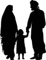 AI generated Silhouette happy muslim family black color only full body vector