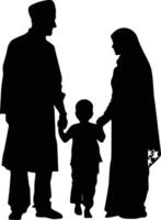 AI generated Silhouette happy muslim family black color only full body vector