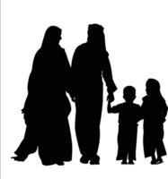 AI generated Silhouette happy muslim family black color only full body vector