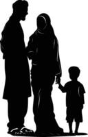 AI generated Silhouette happy muslim family black color only full body vector