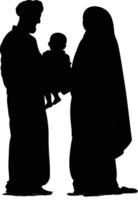 AI generated Silhouette happy muslim family black color only full body vector