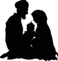 AI generated Silhouette happy muslim family black color only full body vector