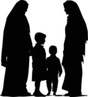 AI generated Silhouette happy muslim family black color only full body vector