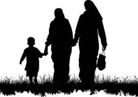 AI generated Silhouette happy muslim family black color only full body vector