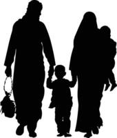 AI generated Silhouette happy muslim family black color only full body vector