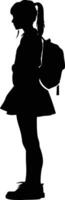 AI generated Silhouette the studen girl black color only full body vector