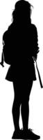 AI generated Silhouette the studen girl black color only full body vector