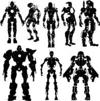 AI generated Silhouette various kinds of robot movements black color only full body vector