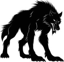 AI generated Silhouette warewolf or occasionally lycanthrope or lycan monster black color only full body vector