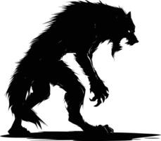 AI generated Silhouette warewolf or occasionally lycanthrope or lycan monster black color only full body vector