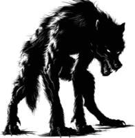 AI generated Silhouette warewolf or occasionally lycanthrope or lycan monster black color only full body vector