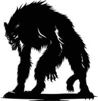 AI generated Silhouette warewolf or occasionally lycanthrope or lycan monster black color only full body vector